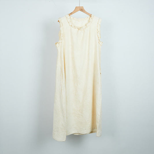 Beige Ruffle Trim Cotton Sleeveless Nightdress - image 2