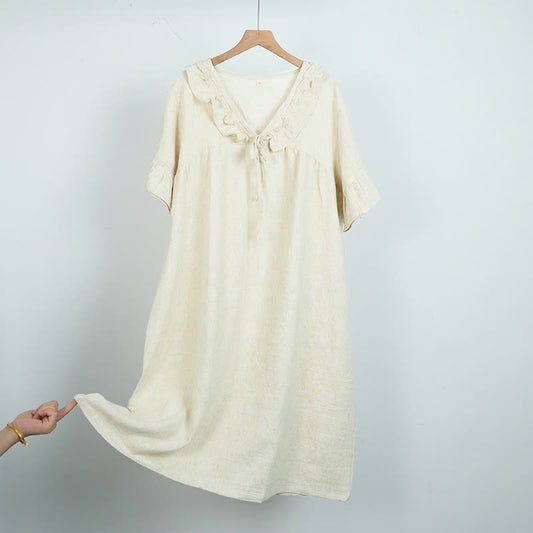 Beige Ruffle Cotton Short Sleeve Nightdress - XL - image 1