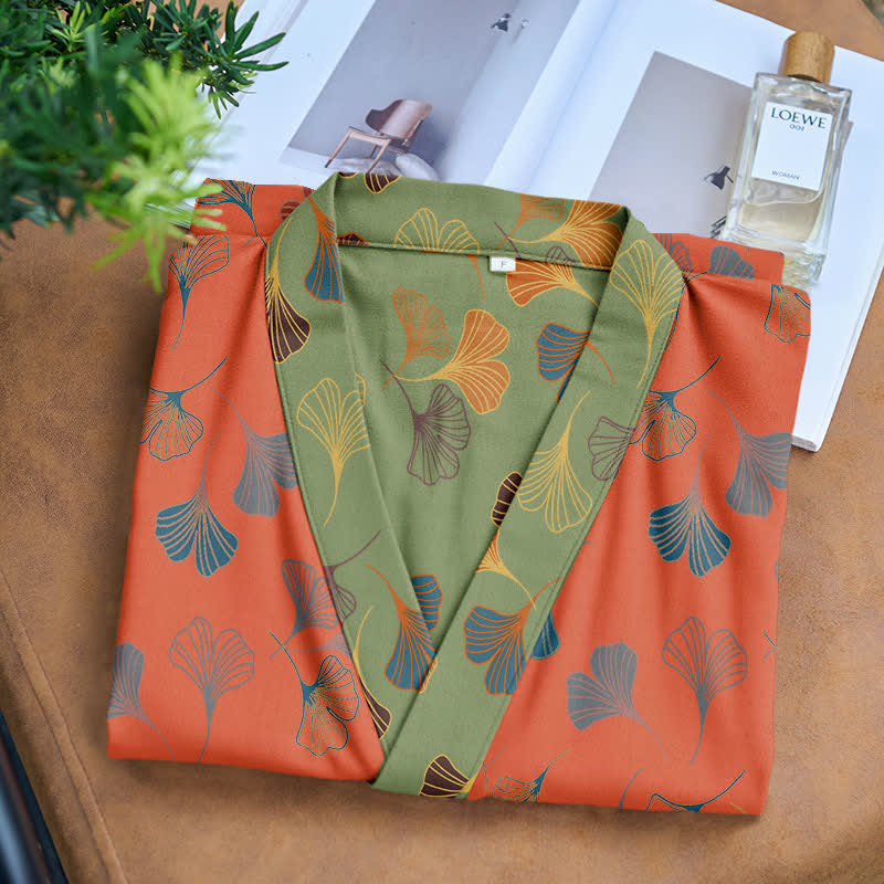 Ginkgo Biloba Cotton Gauze Kimono Robe - image 20
