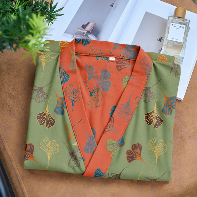 Ginkgo Biloba Cotton Gauze Kimono Robe - image 17