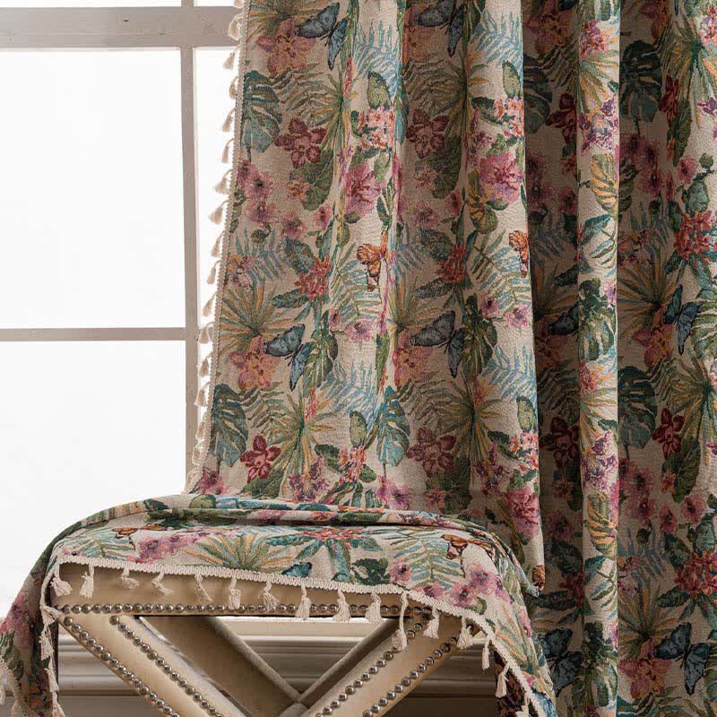 Tropical Monstera Butterfly Jacquard Curtain - image 4