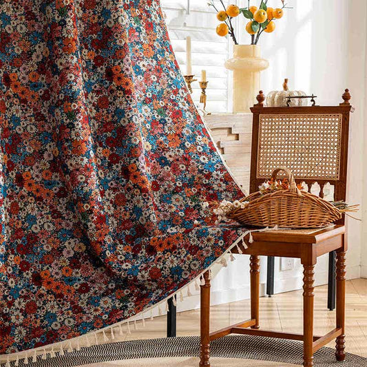 Colorful Daisy Jacquard Tassel Curtain - Rod Pocket - 59" x 102" - image 1