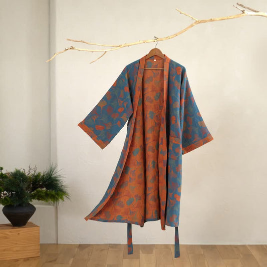 Ginkgo Biloba Cotton Gauze Kimono Robe - image 1