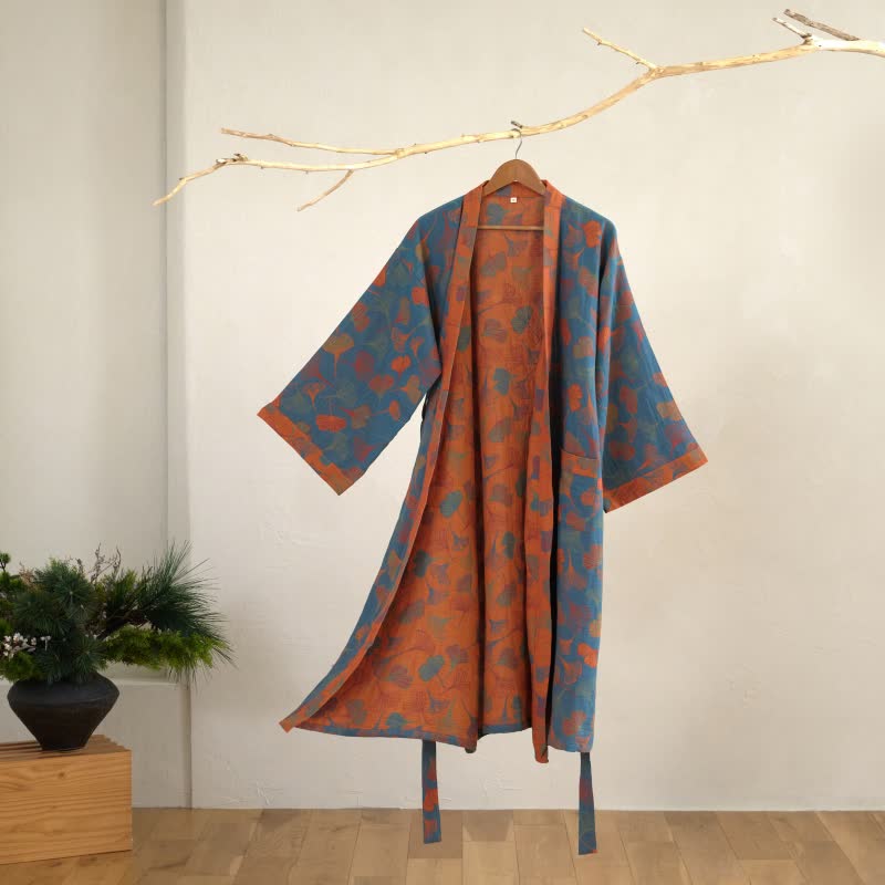 Ginkgo Biloba Cotton Gauze Kimono Robe - image 8