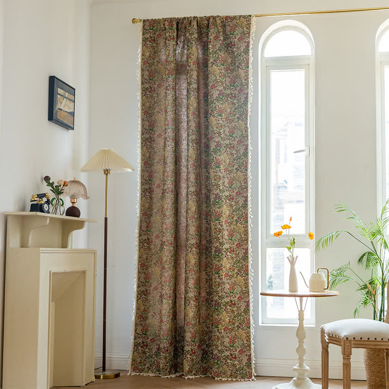 Painterly Vintage Floral Tassel Curtain - image 1