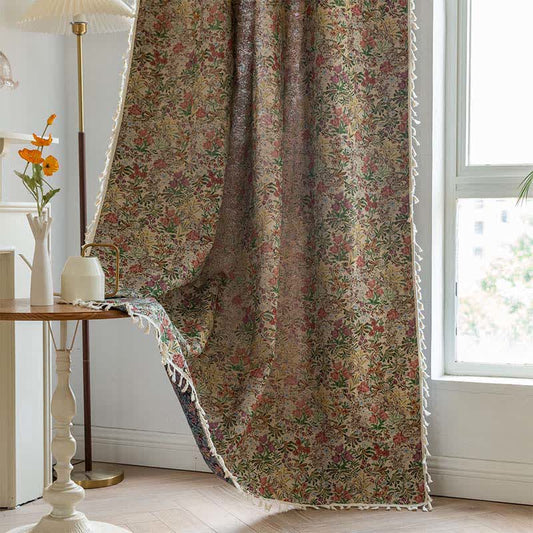 Painterly Vintage Floral Tassel Curtain - image 0