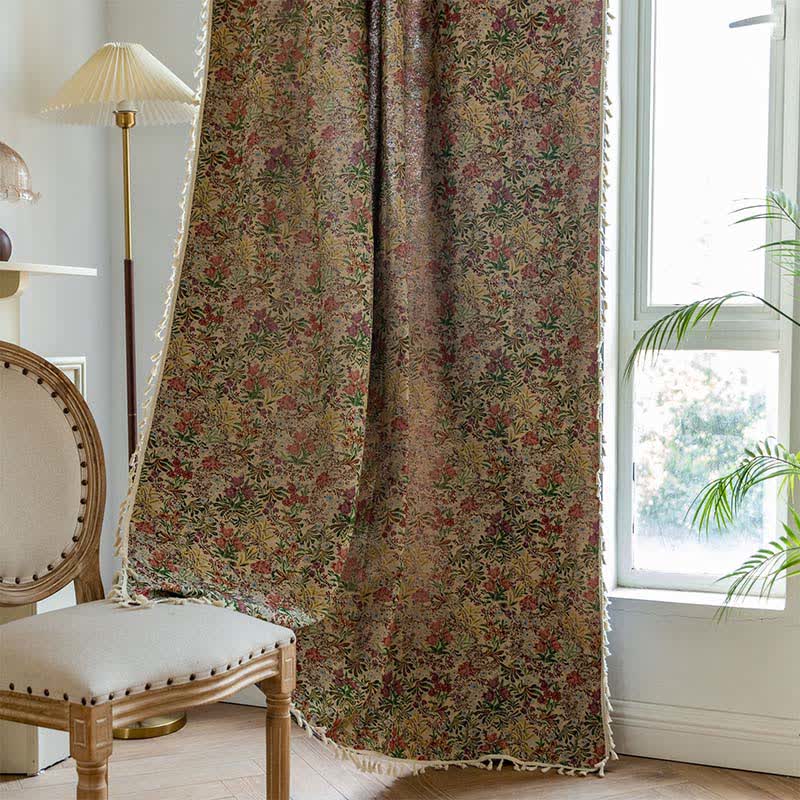 Painterly Vintage Floral Tassel Curtain - image 3