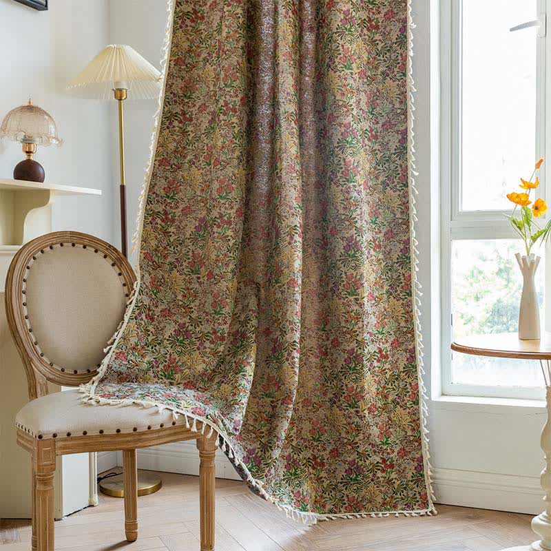 Painterly Vintage Floral Tassel Curtain - image 2