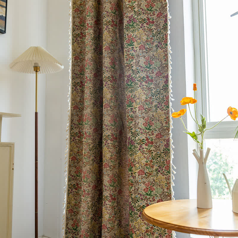 Painterly Vintage Floral Tassel Curtain - image 4