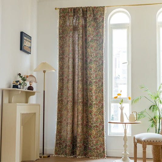 Painterly Vintage Floral Tassel Curtain - image 2