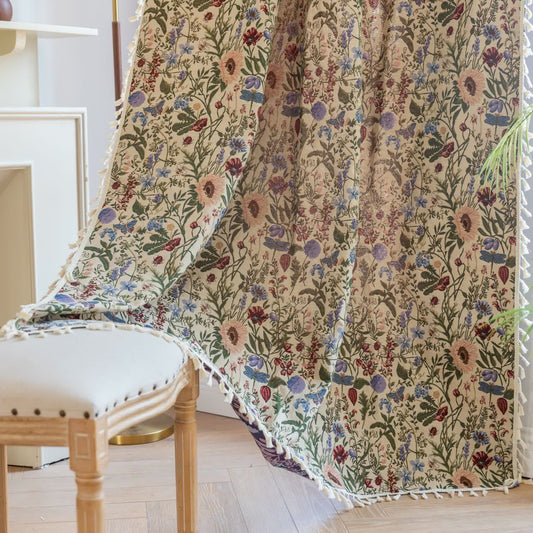 Painterly Dahlia Floral Tassel Curtain - Rod Pocket - 59" x 102" - image 1