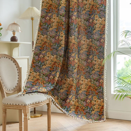 Luxurious Blooming Flowers Tassel Curtain - Rod Pocket - 59" x 102" - image 1