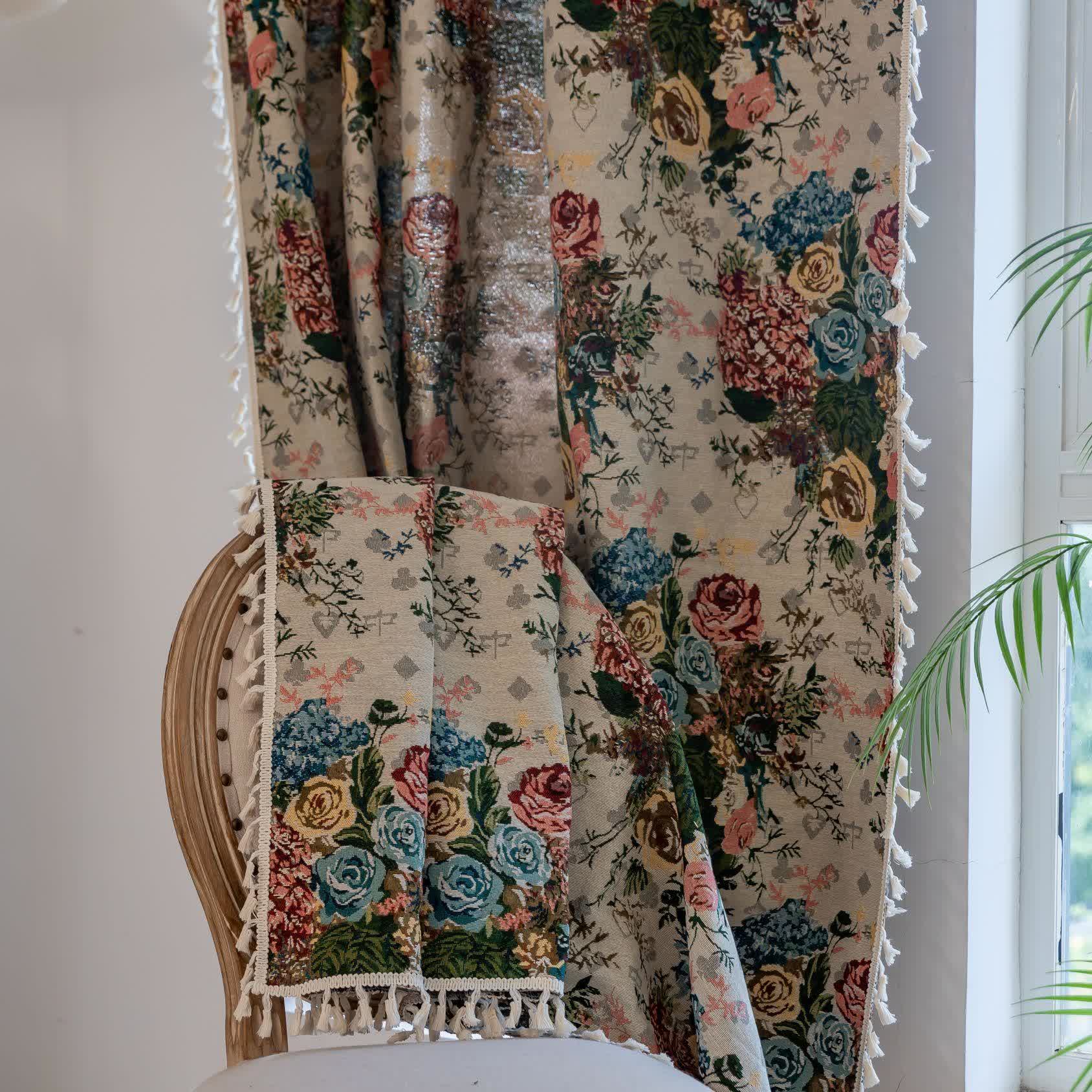 Retro Colorful Rose Tassel Curtain - image 5