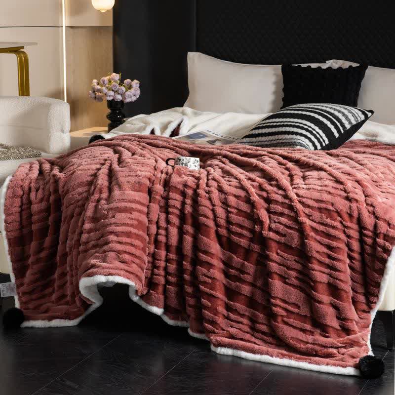 Textured Striped Jacquard Throw Blanket - Wine - Queen - image 8