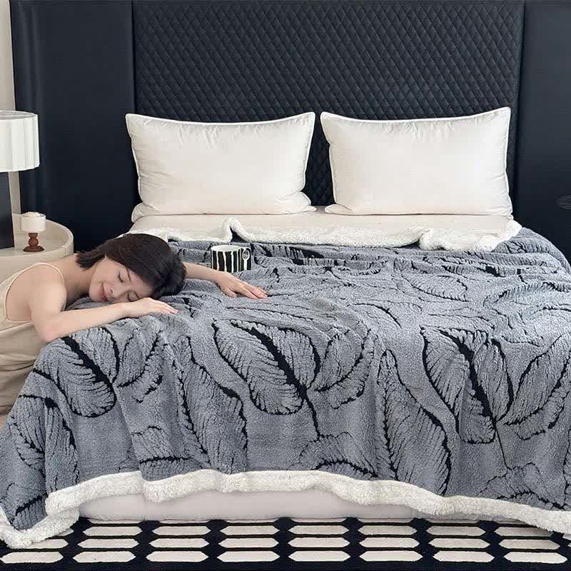 Large Leaf Jacquard Plush Blanket - image 12