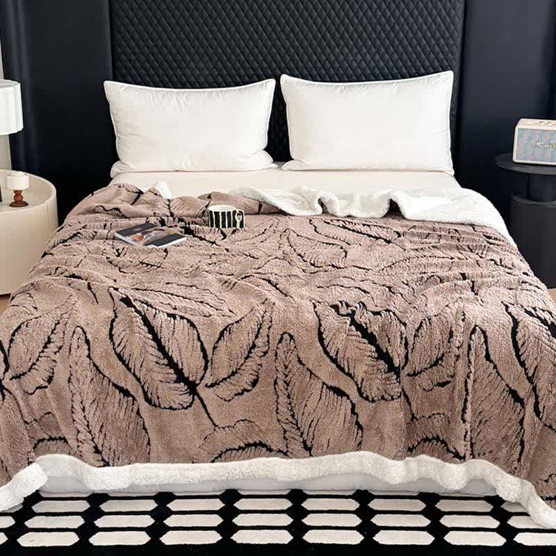 Large Leaf Jacquard Plush Blanket - Camel - 90"W x 98"L - image 18