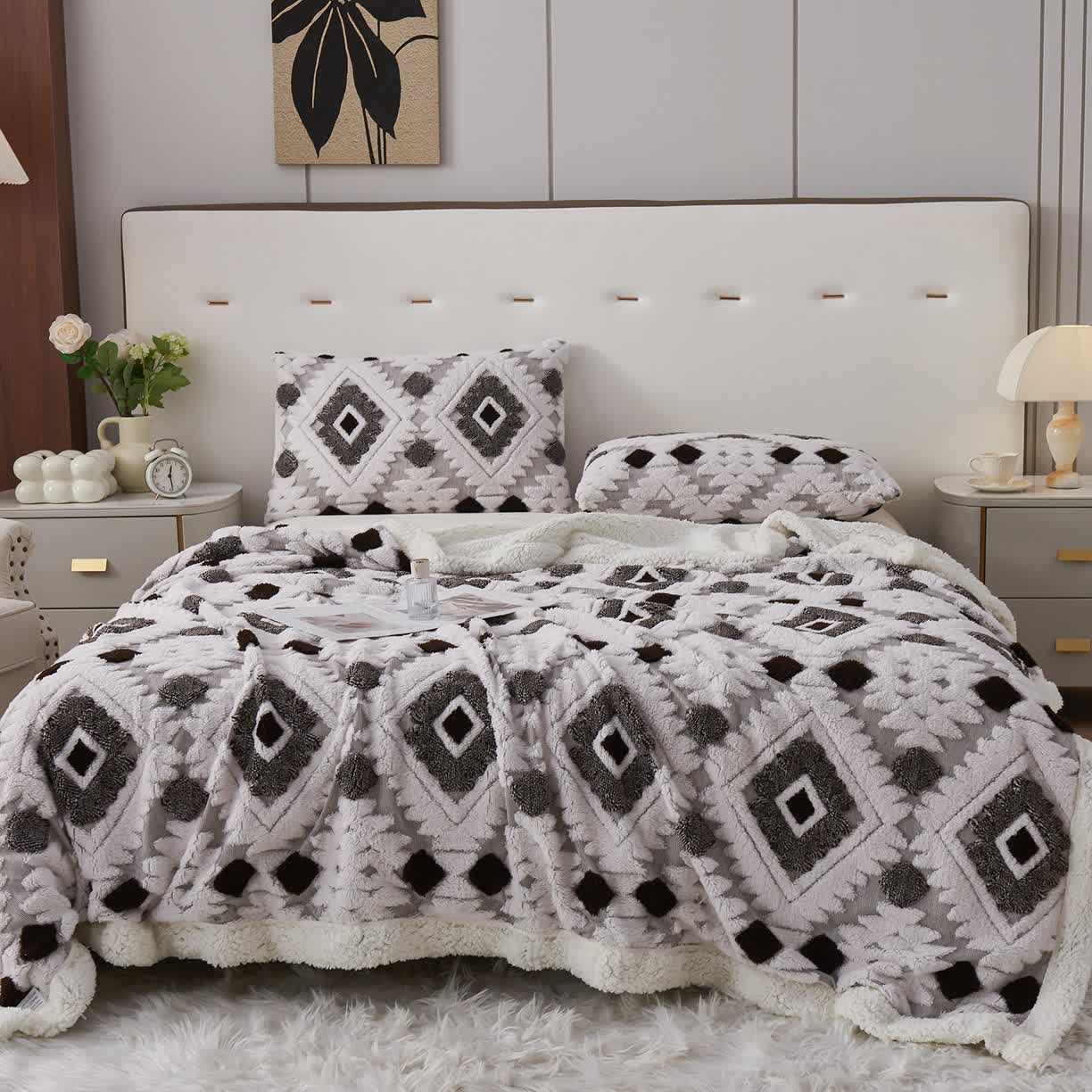 Bohemian Style Jacquard Sherpa Throw Blanket - Dark Coffee - King - image 8