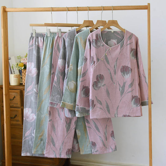Tulip Cotton Gauze Jacquard Loungewear Set - image 1