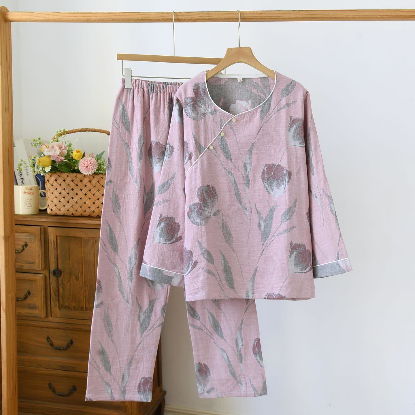Tulip Cotton Gauze Jacquard Loungewear Set - Pink - XL - image 5
