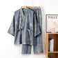 Ginkgo Leaf Organic Cotton Kimono Loungewear - Light Blue - XL - image 5