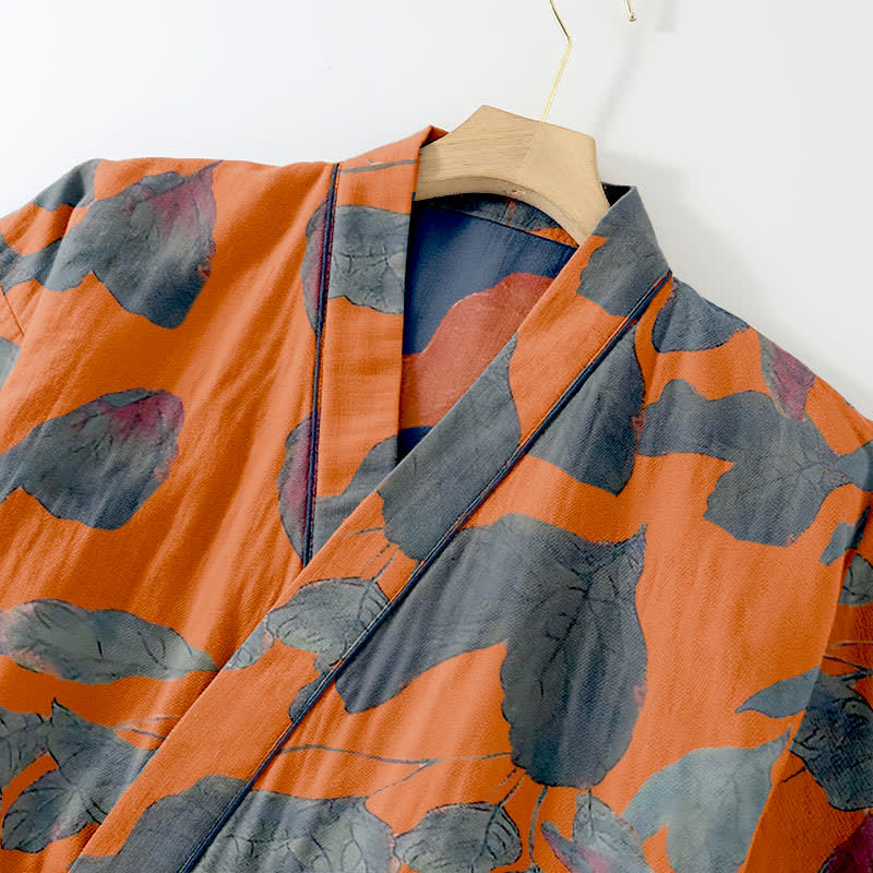 Botanical Leaf Cotton Kimono Loungewear Set - image 5