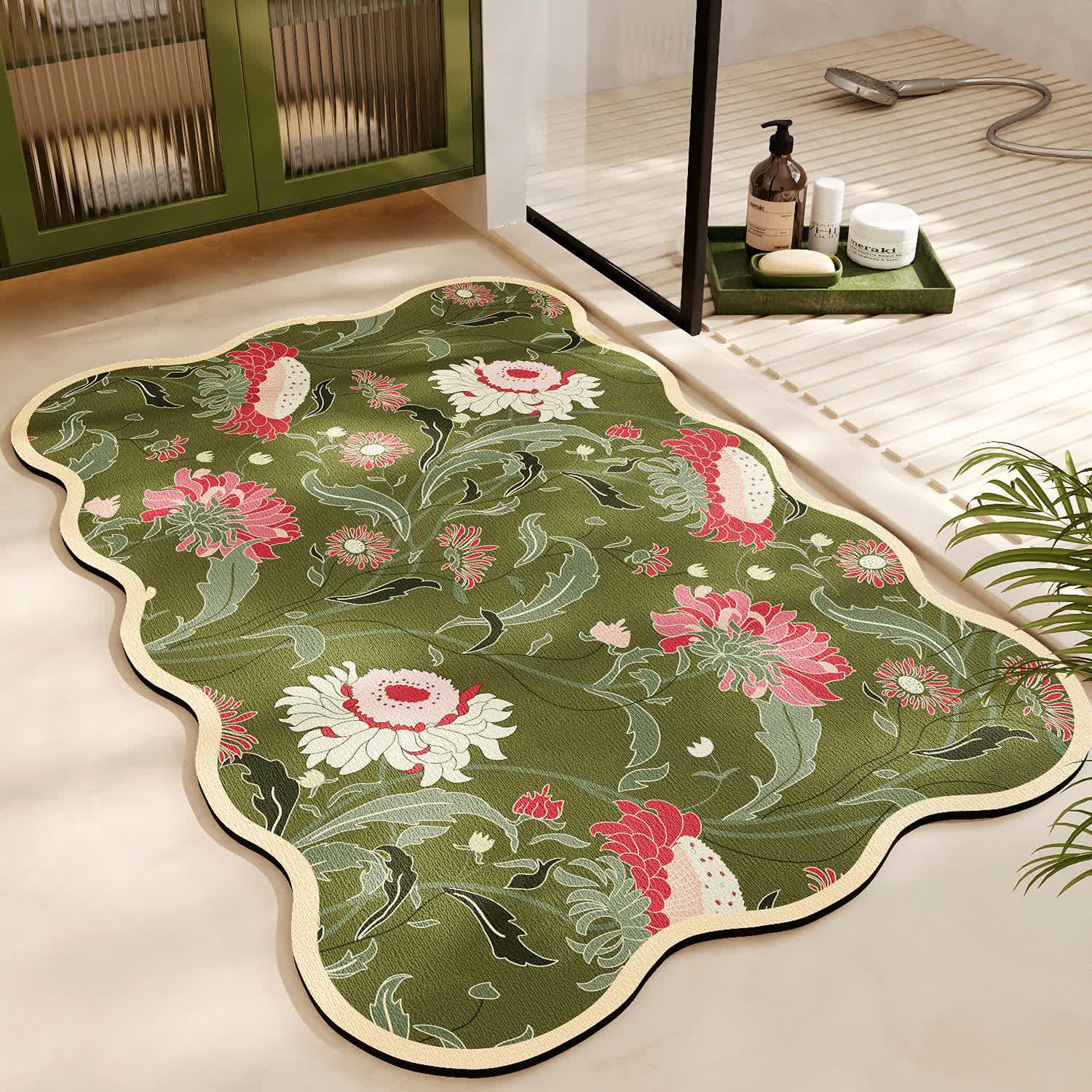 Diatom Mud Anti-slip Floral Bath Mat - A - 23" x 35" - image 1