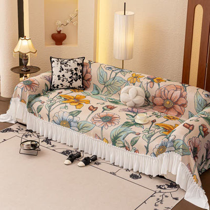 Branch Floral Ruffled Sofa Throw Blanket - 79" x 134" - image 1