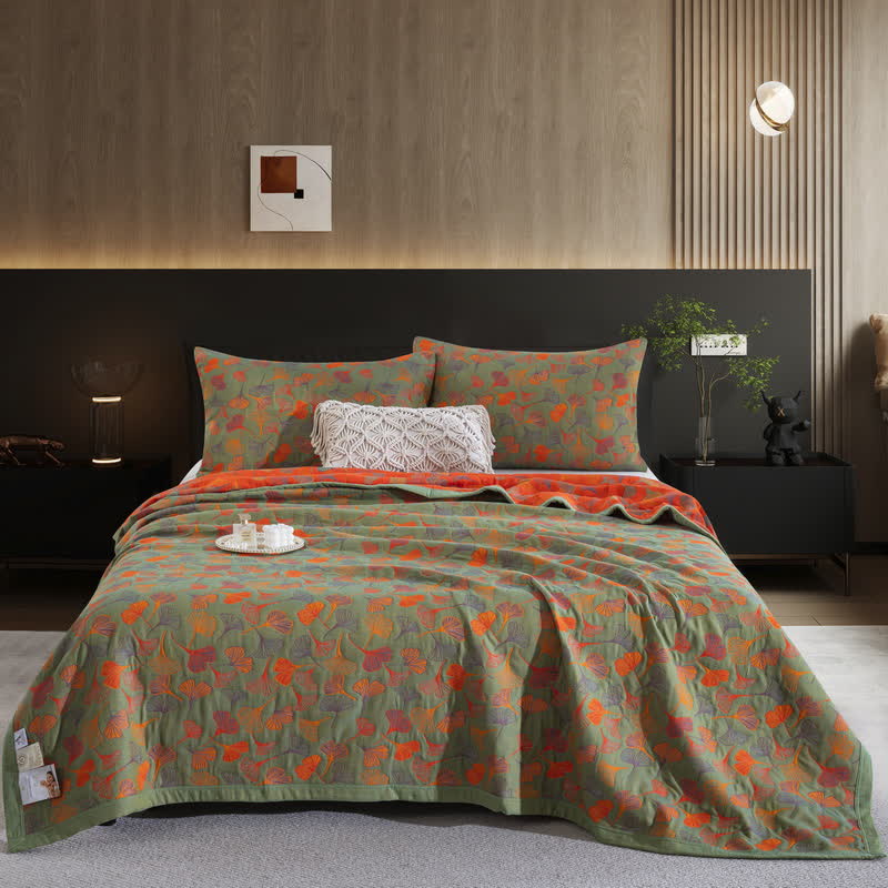 Ginkgo Biloba Organic Cotton Quilt - Green - 2PCS Pillowcases - 20" x 36" - image 43