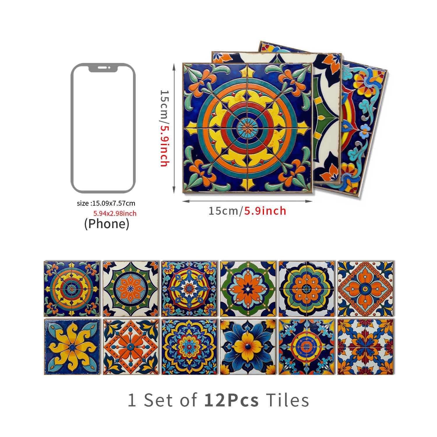 PET Foam Colorful Talavera Tile Wall Decals - 12PCS - 6" x 6" - image 9