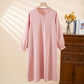 Simple Ruffled Cotton Linen Button Nightgown - Pink - XL - image 3