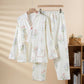 Cotton Gauze Floral Cat Kimono Pajamas - Beige - 2XL - image 3