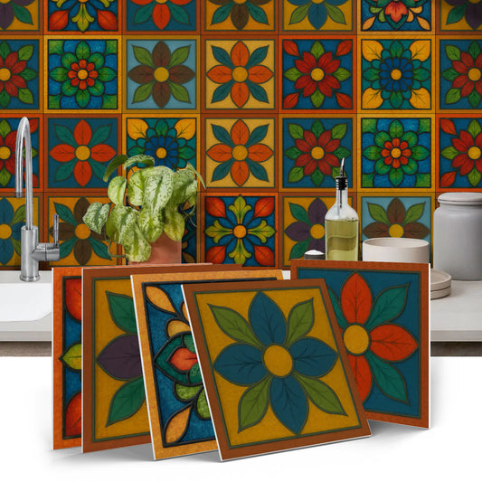 PET Foam Colorful Floral Tile Wall Decals - image 0