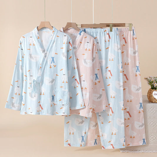 Cotton Gauze Cartoon Goose Kimono Pajamas - image 0