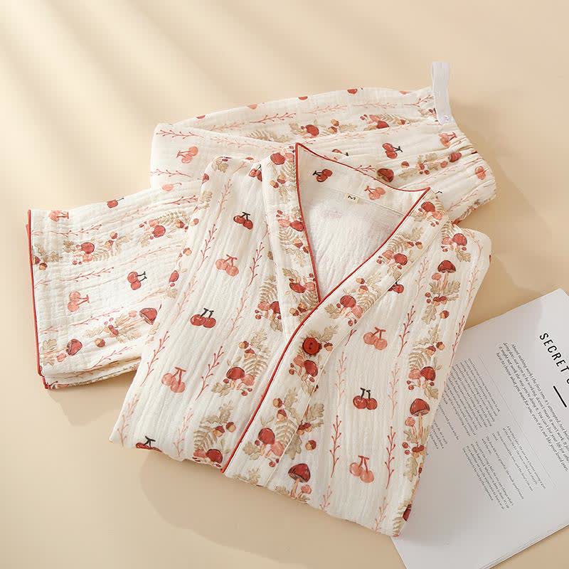 Cotton Gauze Cherry Mushroom Kimono Pajamas - image 1