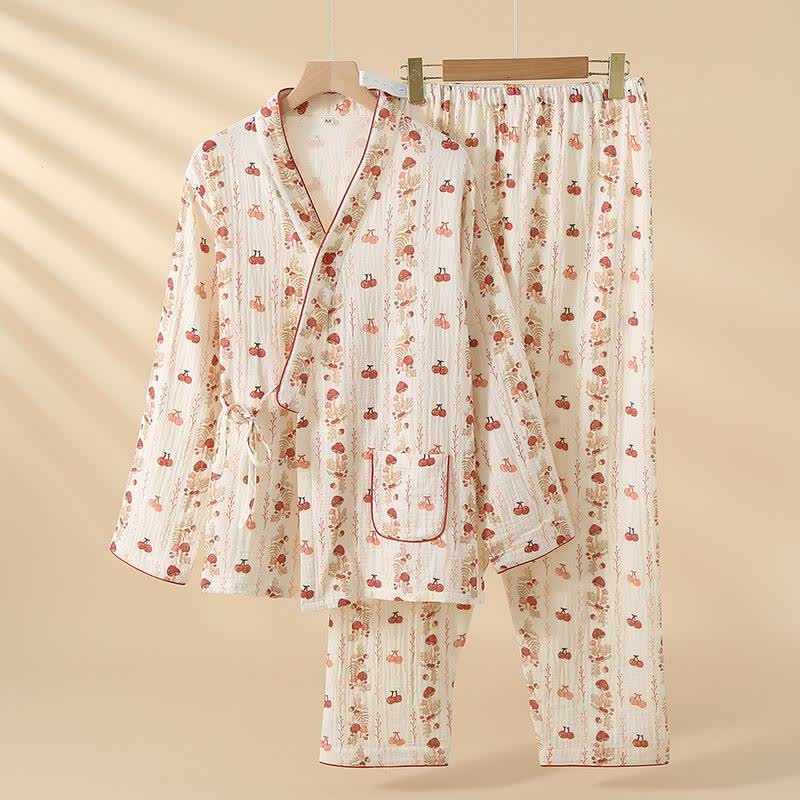 Cotton Gauze Cherry Mushroom Kimono Pajamas - XL - image 0