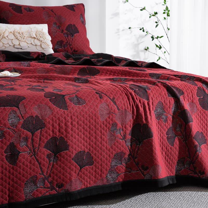 Orange Ginkgo Leaf Cotton Reversible Quilt - image 24