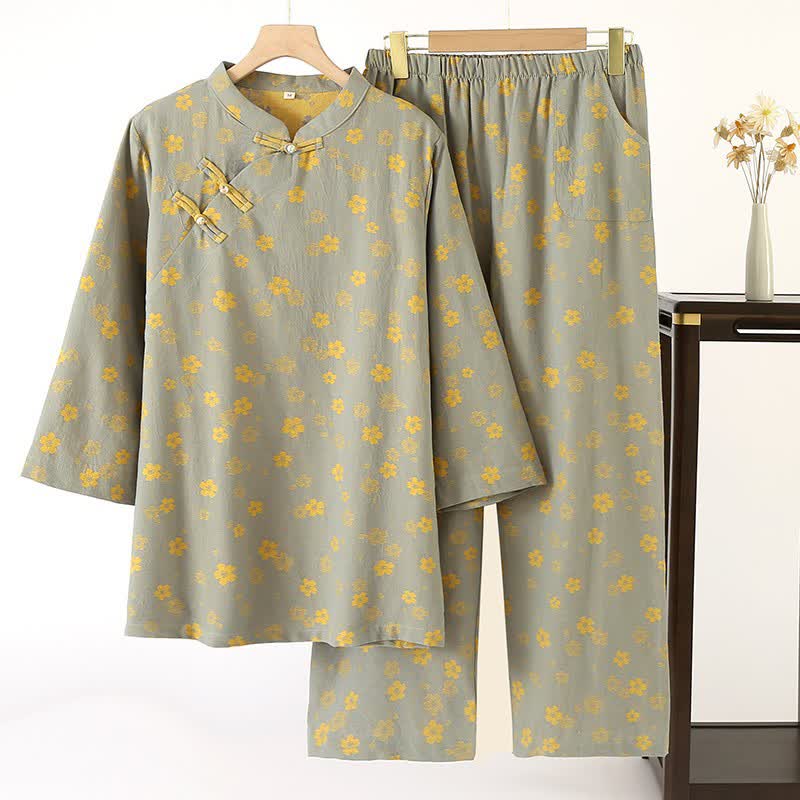 Oriental Flower Jacquard Cotton Gauze  Pajamas - XL - image 0