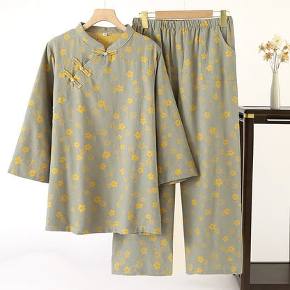 Oriental Flower Jacquard Cotton Gauze  Pajamas - XL - image 0