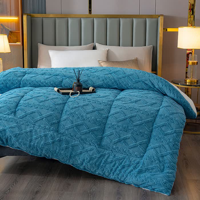 Luxury Diamond Embossed Sherpa Throw Blanket - Blue - King - image 4