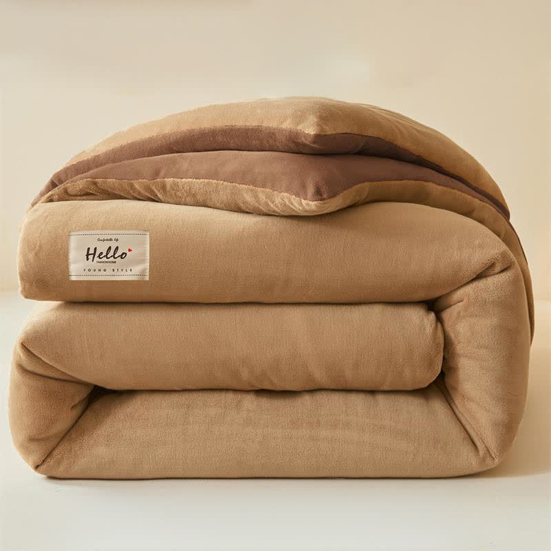 Simple Solid Color Warm Plush Blanket - Coffee & Camel - Queen - image 11