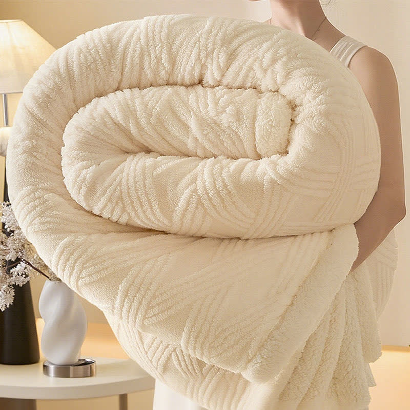 Striped Diamond Textured Warm Throw Blanket - Beige - 2PCS Pillowcases - 19" x 29" - image 11