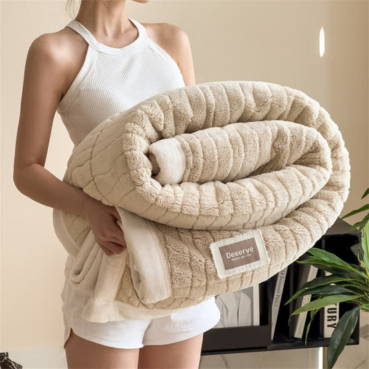 Luxe Striped Textured Warm Throw Blanket - Khaki - 2PCS Pillowcases - 19" x 29" - image 1