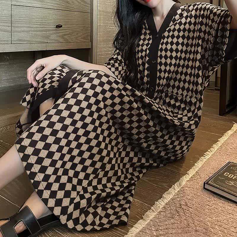 V-neck Plaid Modal Loose Buttoned Nightdress - image 2