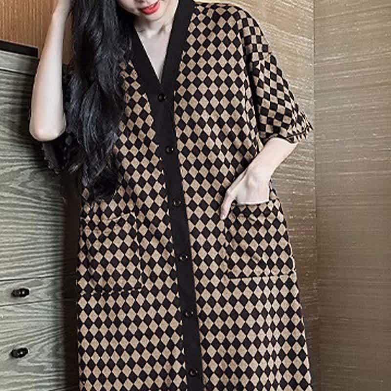 V-neck Plaid Modal Loose Buttoned Nightdress - image 4