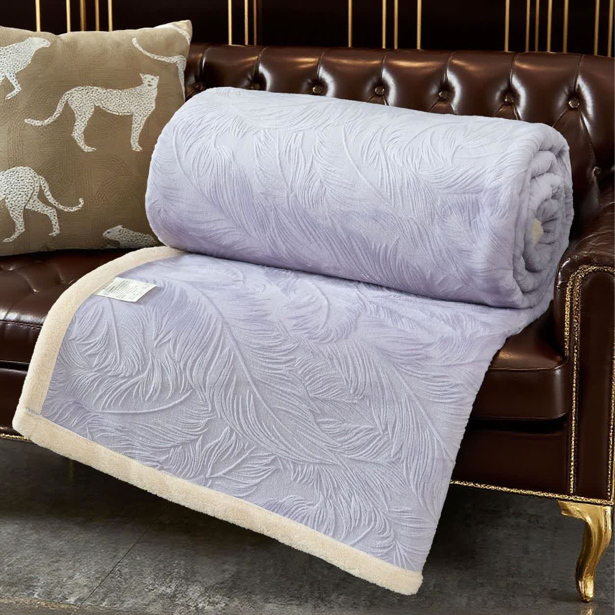 Leaf Textured Warm Throw Blanket - Purple - Queen - image 9