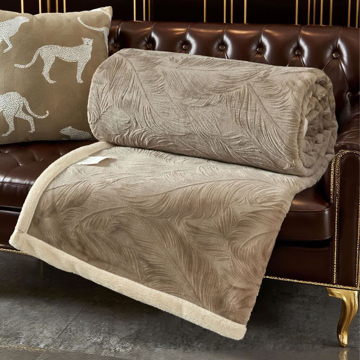 Leaf Textured Warm Throw Blanket - Brown - Queen - image 6