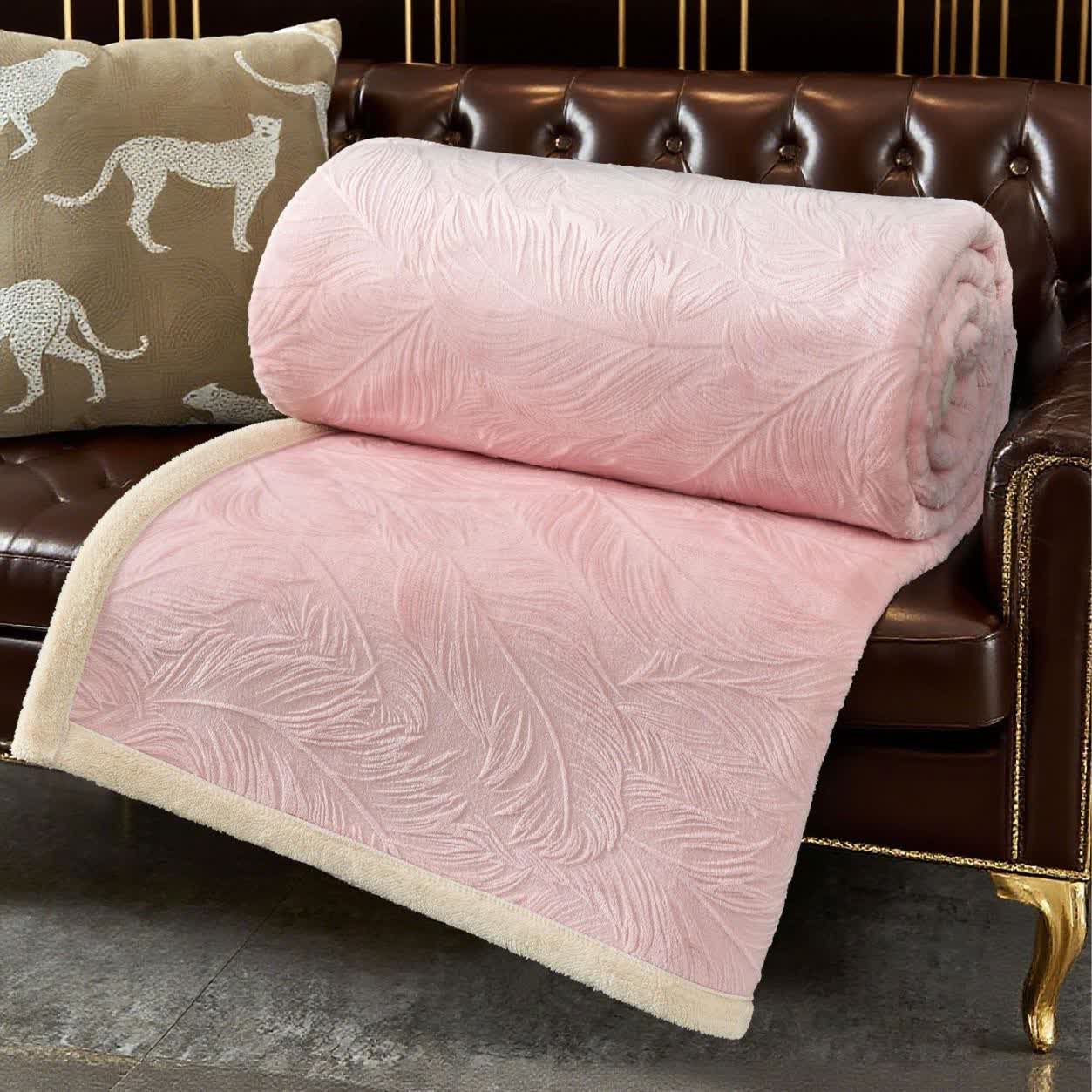 Leaf Textured Warm Throw Blanket - Pink - Queen - image 13