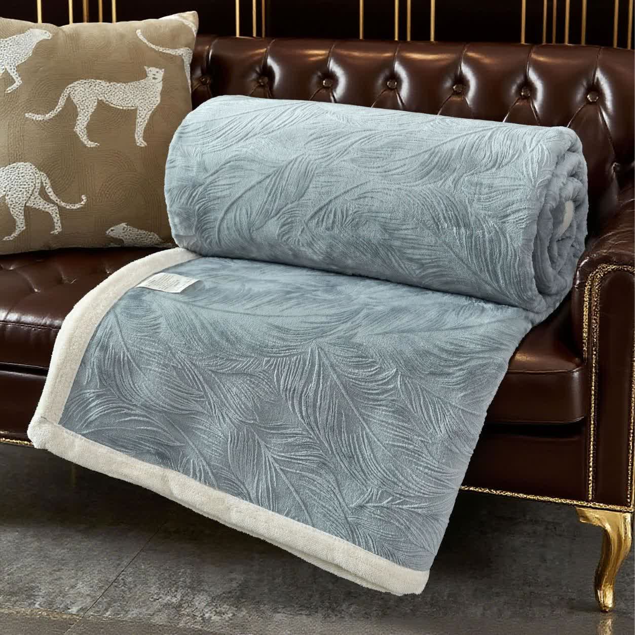 Leaf Textured Warm Throw Blanket - Lake Blue - Queen - image 1