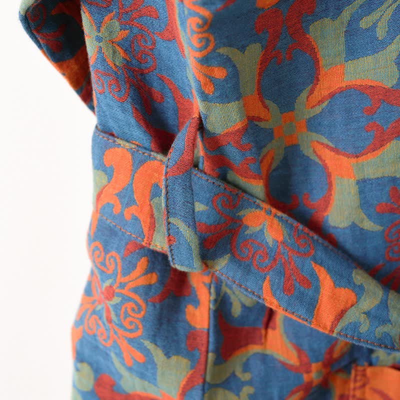 Retro Geometric Pattern Cotton Kimono Robe - image 6
