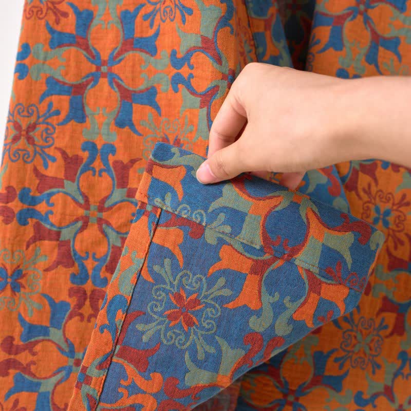 Retro Geometric Pattern Cotton Kimono Robe - image 17